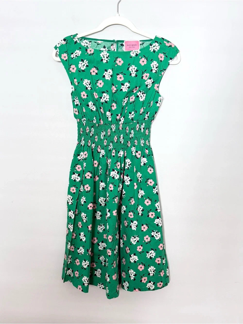 Kate Spade Lily Blooms Blaire Green Floral Smocked Dress Size S